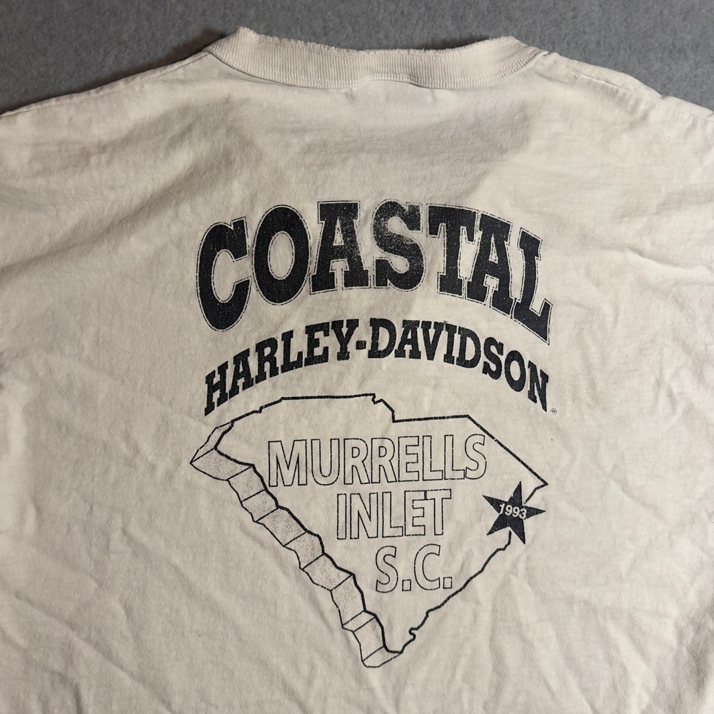 Vintage 1993 Harley Davidson Henley Shirt White Xl Coastal SC Distressed 90s